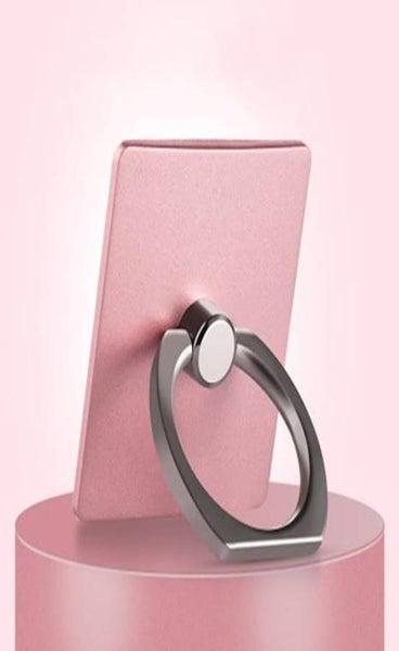 حامل ومسند على شكل حلقة للإصبع تدور بزاوية 360 درجة لكل الهواتف المحمولة وأجهزة التابلت وردي