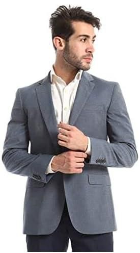 Ted Marchel Men Wool Custom Fit Notched Blazer - Greyish Blue