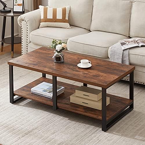 LIFUSTTG Coffee Tables for Living Room, Industrial Wood Cocktail Table with Storage Shelf, Rustic Living Room Table with Metal Frame, 47 Inch Rustic Brown