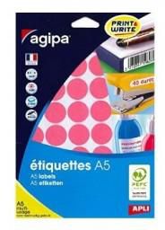 Agipa 114328 Round Lables, Ø24mm, A5 [400 Lables] Pink