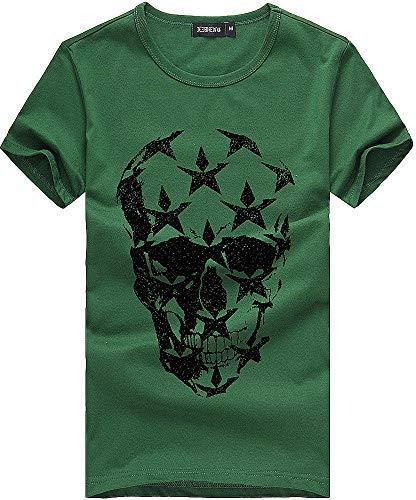 tecmac New Star Skull Printed Personality Tees T-Shirt (L Green)