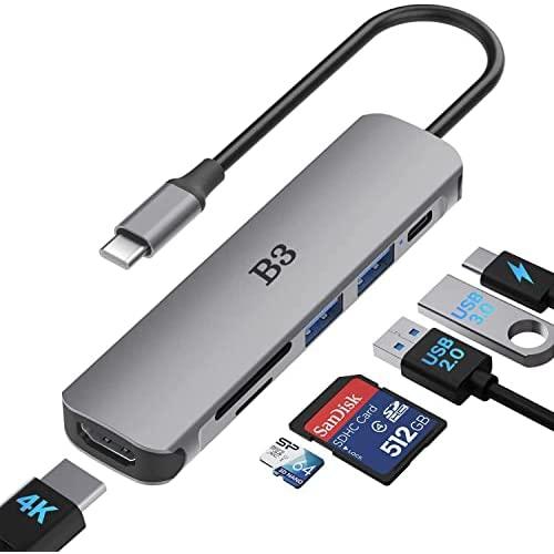 محول HDMI USB C لماك بوك برو / اير سويث وغيرها من الاجهزة من النوع سي، متعدد المنافذ USB C رقمي ايه في (دونجل 6 في 1 مع منفذي USB 3.0 4k HDMI قارئ بطاقات SD/TF) قاعدة متعددة من النوع سي