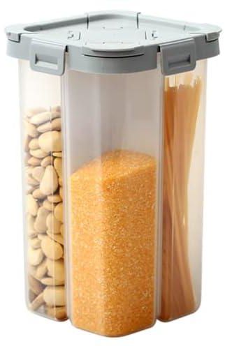 PREMIFY Cereal & Dry Food Storage Container, 2.3L Four-Compartment Container With Lids, And Removable Partition, Airtight Plastic Kitchen Containers BPA Free