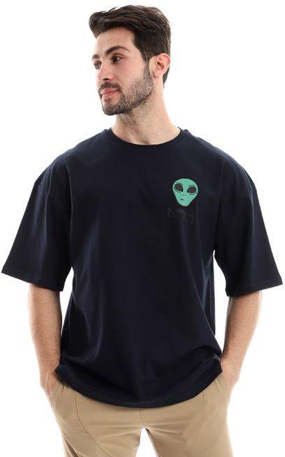 Izor Printed Oversized Cotton Comfy T-Shirt - Navy Blue