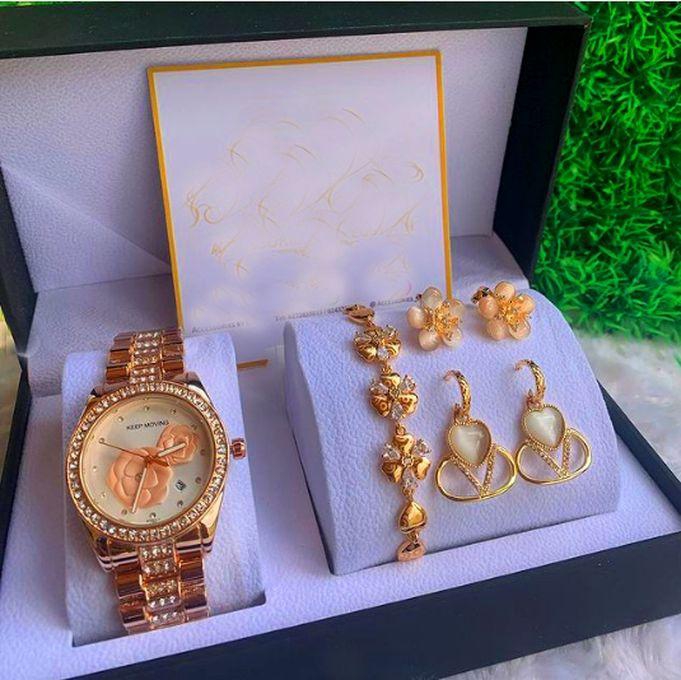 Keep Moving Very Ravishing & Elegant Ladies Classic Wrist Watch + Beautiful Bracelet/Earings For Elegant Ladies