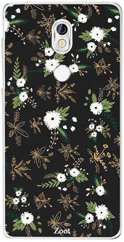Protective Case Cover For Nokia 7 Black White Flowers