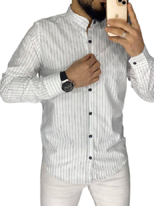 Black &White Striped Buttoned Shirt With Long Sleeves