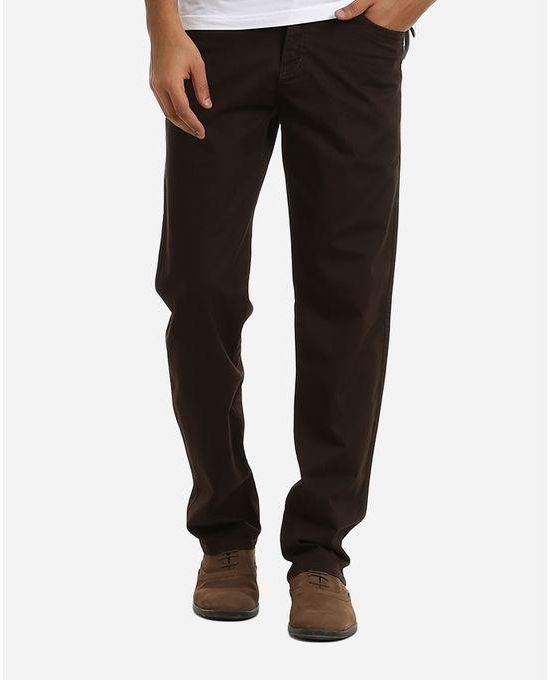 Andora Cotton Solid Pants - Dark Brown