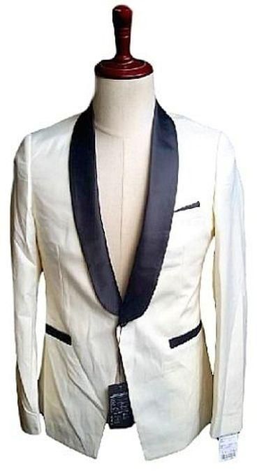Men's Tuxedo Suit With Satin Shawl Lapel - Cream Jacket And Black Trouser
