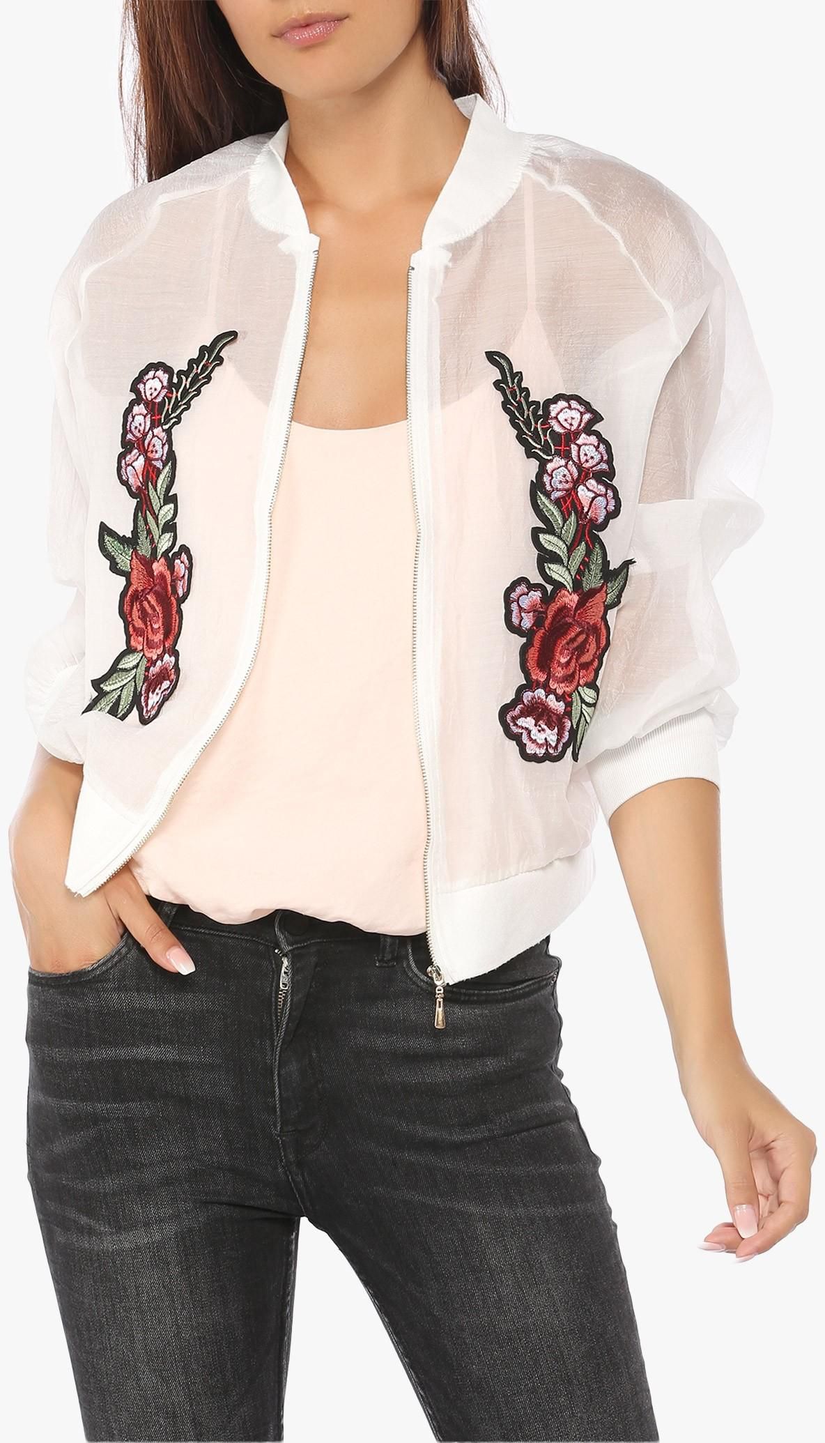 White Sheer Embroidered Jacket