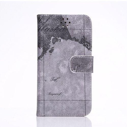 Samsung Galaxy S6 G920 Map Pattern Leather Wallet Cover - Gray