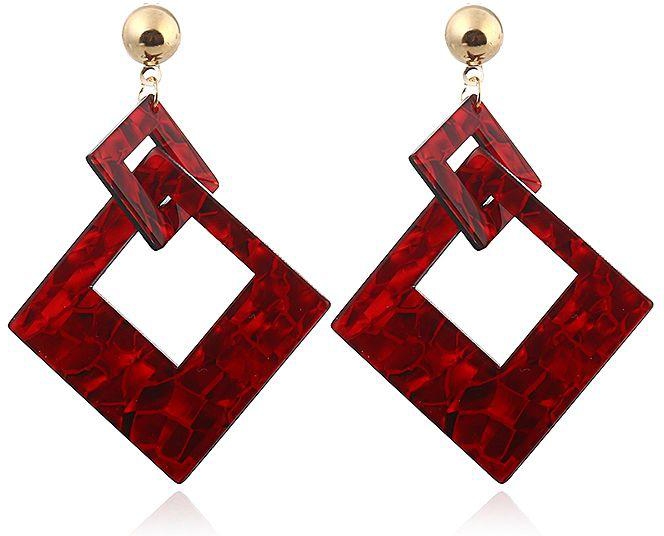 Fashion Christmas Party Double Diamond Drop Earrings - Red