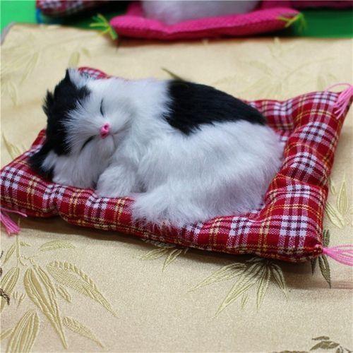 Generic Lovely Simulation Animal Doll Plush Sleeping Cats With Sound Kids Toy Blue+White