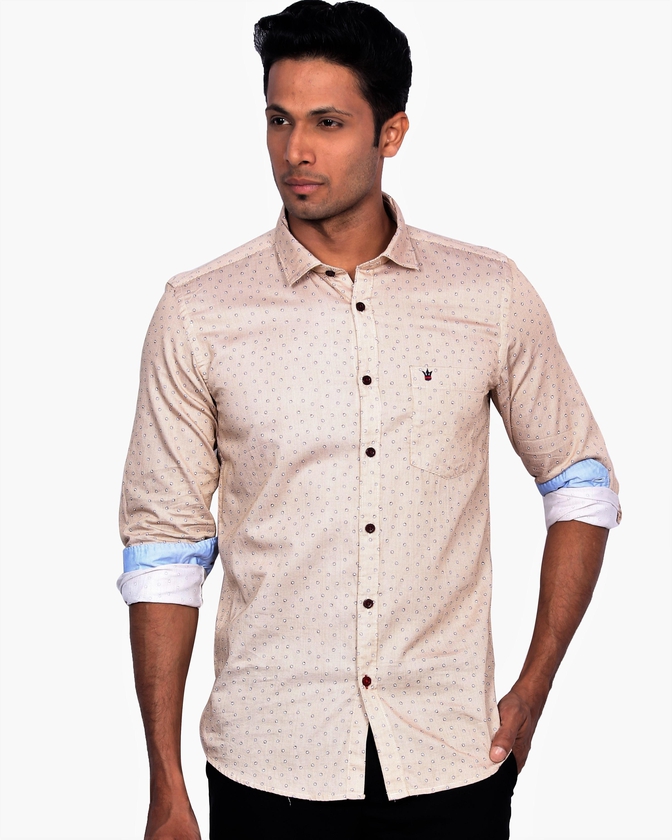 D'Indian CLUB Premium Cotton Men's Full Sleeve Casual Brown Printed Shirt Size XXL