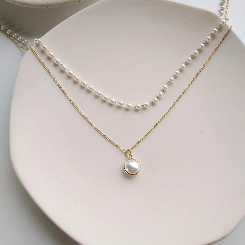 New Fashion Kpop Imitation Pearl Choker Necklace Cute Double Layer Chain Pendant For Women Jewelry Girl Gift