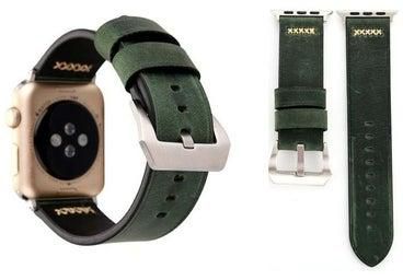 Retro XX Line Pattern Genuine Leather Wrist Watch Band For Apple Watch Series 3/2/1 38mm Green