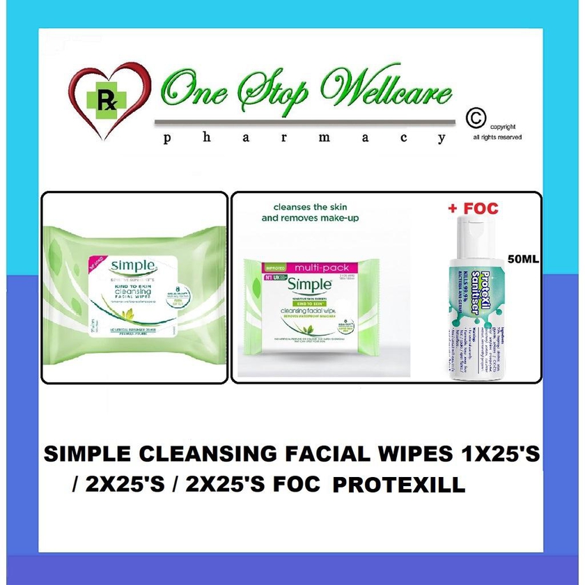 Simple Cleansing Facial Wipes 2x25's / 2x25's Foc Hand Sanitizer 50ml