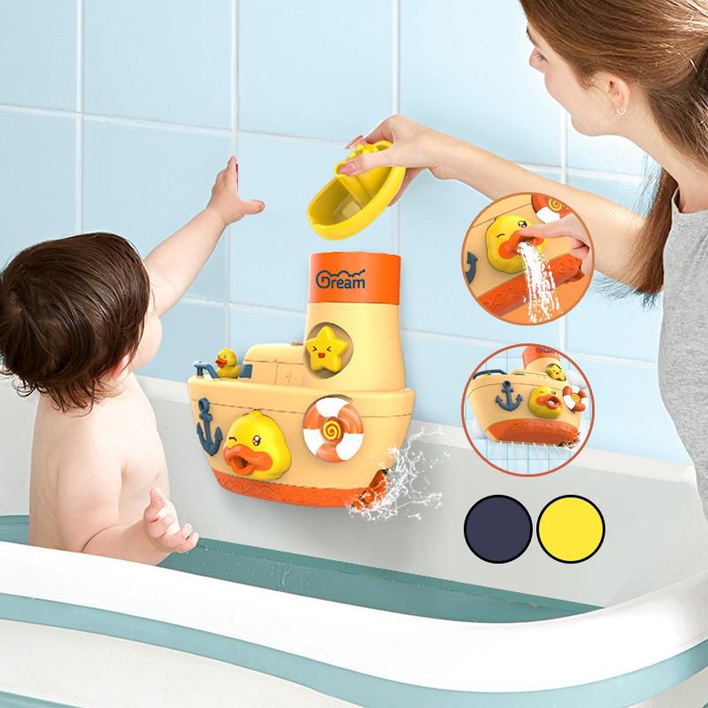 Gdeal Bathtub Baby Duck Shower Boat Children Bathing Water Fun Toys (Blue - Yellow)