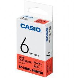 Casio XR-6RD1 Tape Cassette, 6mm X 8mm, Black on Red