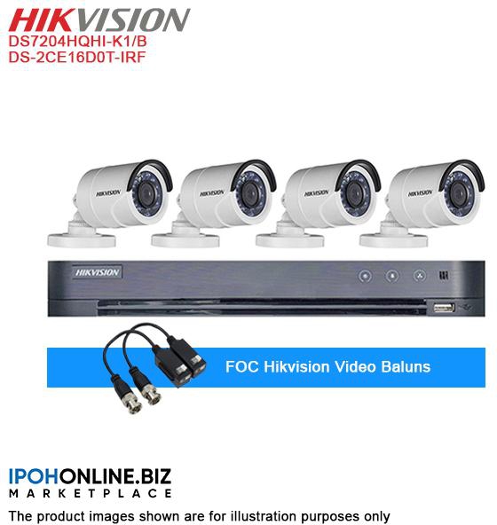 Hikvision 4 Channel Turbo HD Balun DVR + Hikvision 2MP IR Bullet Camera x 4 + 12V 1A Power Adapter + 1TB CCTV Hard Drive + FOC Hikvision Video Baluns Package