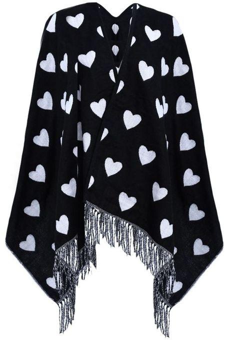 Fashion Tassel Pashmina Scarf With Heart Prints - White/Black