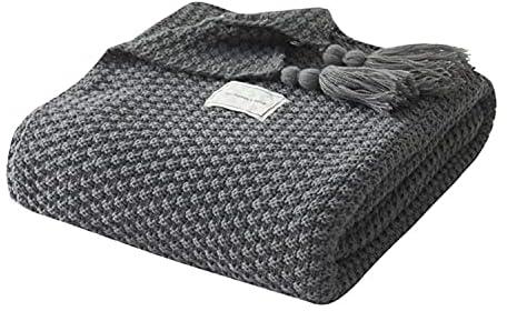 Knitted Throw Blanket for Sofa, Soft Lightweight Blankets Fluffy Warm with Decorative Tassels Blanket,Machine Washable. (Grey,110 * 150CM)