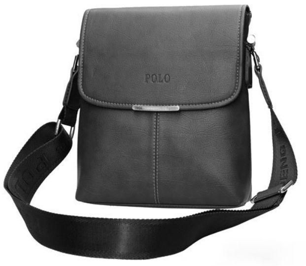 Videng POLO Leather messenger cross body bag for Men - Black