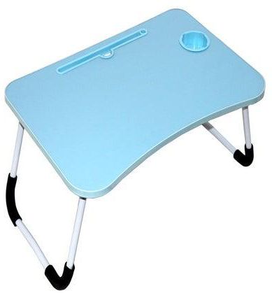 Foldable Laptop Table With Cup Holder Blue 60 x 42cm