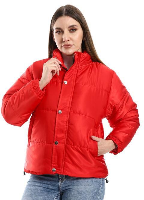 Everest Slash Pockets Long Sleeves Puffer Jacket - Red