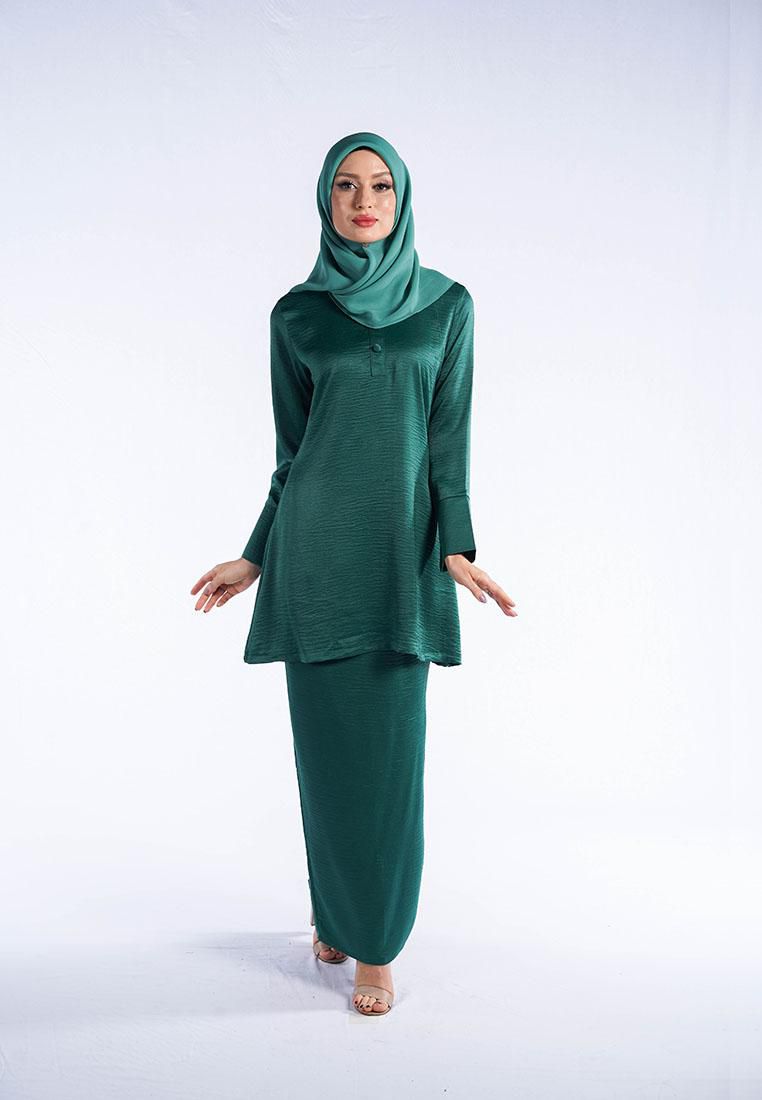 Motherchild Tun Teja Kurung Buttoned Dress - 5 Sizes (Emerald Green)