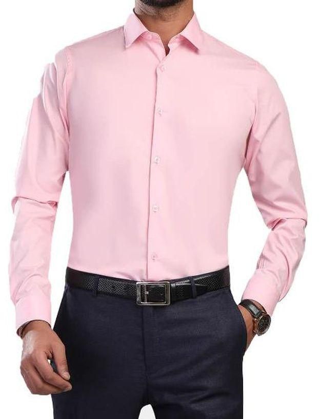 Solid Shirt Full Sleeve With Neck And Buttons For Men - Pink