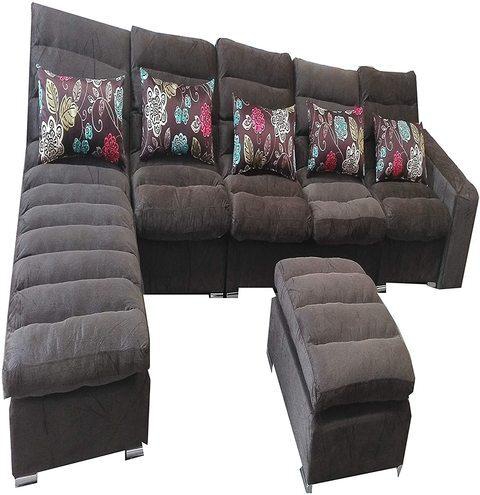 GLF-Chase loung sofa set -4 seater sofa + 1 chase lounge ,sofa cum bed,brown