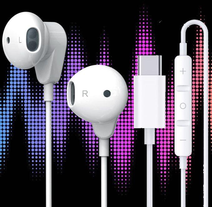 USB C Headphones For IPad Pro,Type C Earphones HiFi 3D Stereo 32bit/384kHz Wired Earbuds With Microphone Volume Control Compatible With All Phones - White