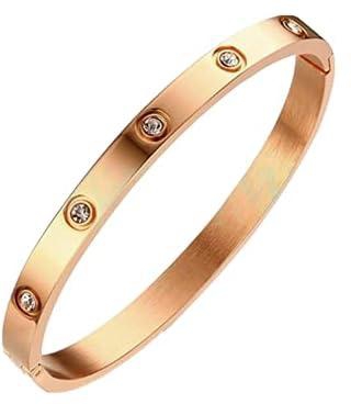 [3 Colors Bangle Bracelet] Stylish Titanium Gold Plated Stainless Steel Bangle Bracelet Love Bracelets Fashion Gift for Women Wife Girl Friend, Birthday Jewelry Gifts for Her, Diameter 58mm/2.28''