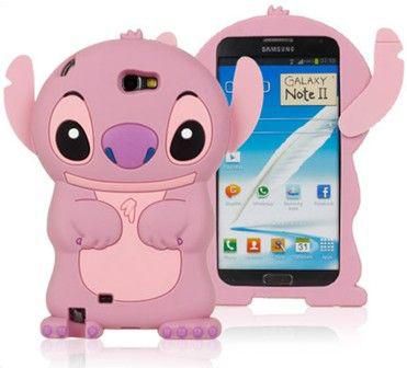 3D Stitch Silicone Samsung Galaxy Note 2 II N7100 Case Cover with FREE CALANS Screen Protector Film -‫(Pink)