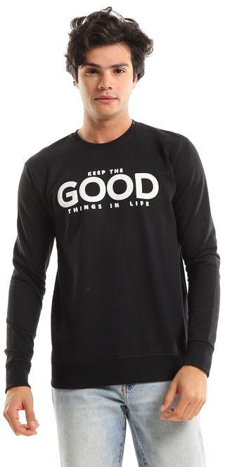 Kubo Casual Round Neck Sweatshirt With Quote Design - Black