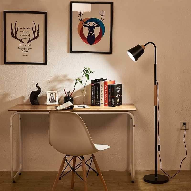 Floor Lamp with Heavy Metal Based Architect Swing Arm (Black - White)