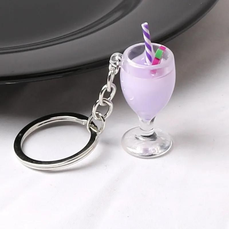 Fashion Creative resin cup keychain fruit drink cup keychain pendant simulation juice cup car fo bags key ring ornament gift