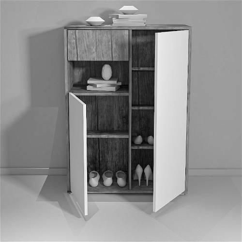 Shoe cabinet, 80 cm, Light wood/Black - SB01