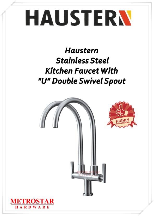 Haustern Stainless Steel Kitchen Faucet With "U" Double Swivel Spout (Silver)