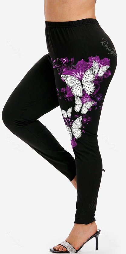 Plus Size High Waist Flower Butterfly Print Skinny Leggings - S | Us 8
