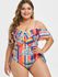 Plus Size Palm Print Lace Up Ruffled One-piece Swimsuit - L