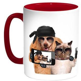 Picture Selfie Printed Coffee Mug Red/White 11ounce (VTX-9874)
