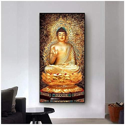 Cjyrjcc Golden Buddha Lotus Feng Shui Paintings Wall Art Posters And Prints Canvas Painting Wall Art Pictures For Living Room Home Decor (60X120Cm) No Frame