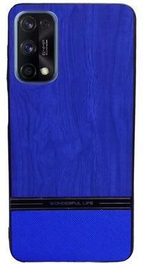 Elmo3ezz Shockproof Wood Grain Skin PU and TPU Shockproof Luxury Phone Case for Realme 7 Pro (Blue)