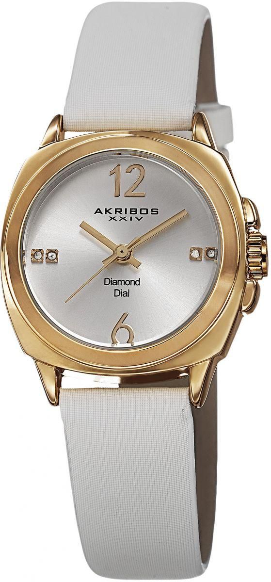 Akribos XXIV Women's Diamond Dial Leather Band Watch - AK742YGW