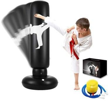 Punching Bag for Kids, 63 Inch Freestanding Boxing Inflatable Punching Bag for Kids , Bounce Back for Practicing Karate, Taekwondo, MMA, Fitness Freestanding Boxing Bag (Air Pump Included)