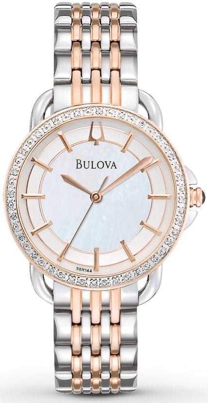 Bulova Women’s Crystal Original Diamonds White MOP Dial Rose Gold Stainless Steel Two Tone Bracelet