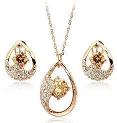 18K Gold Plated Italina Simulated Diamond Brilliant Cut Drop Jewelry Set