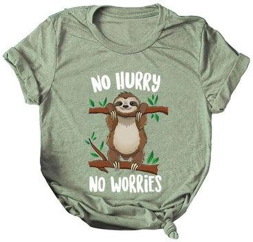 Cartoon Sloth Print T-Shirt Top Army Green